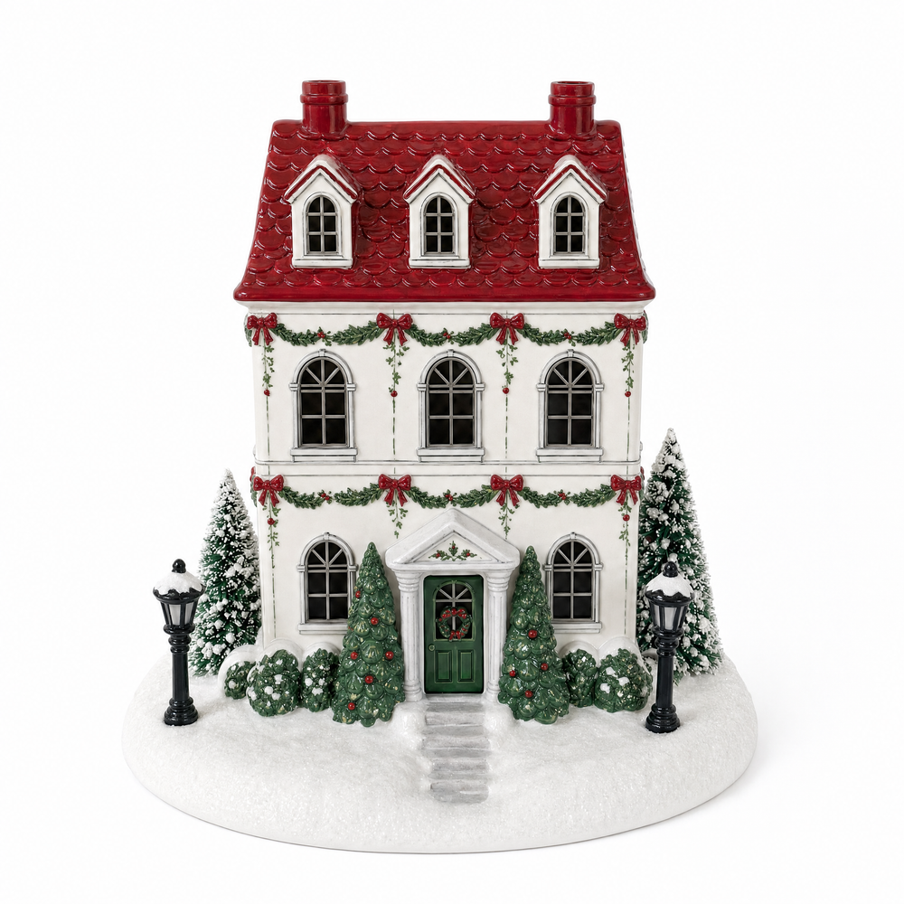 Christmas house diffuser product design with red roof and green door