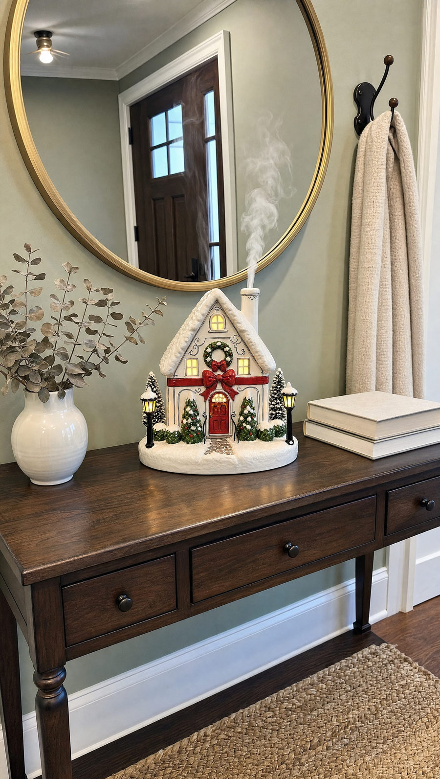 Christmas house diffuser displayed on an entryway console